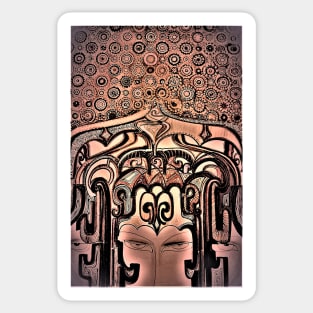 abstract art nouveau 3 faces Jacqueline Mcculloch Sticker